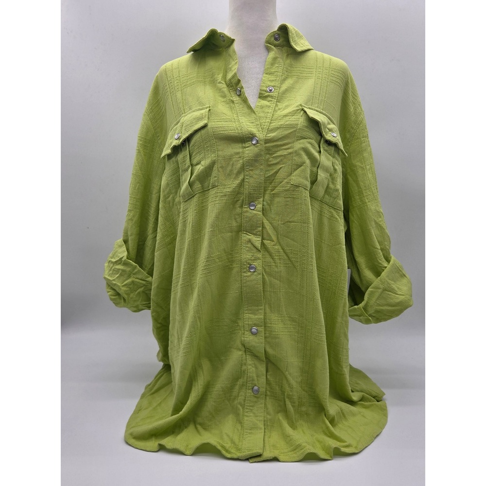 Woman Within 18/20 L Lime Green 100% Cotton Snap Front Tunic Shirt 101-505
